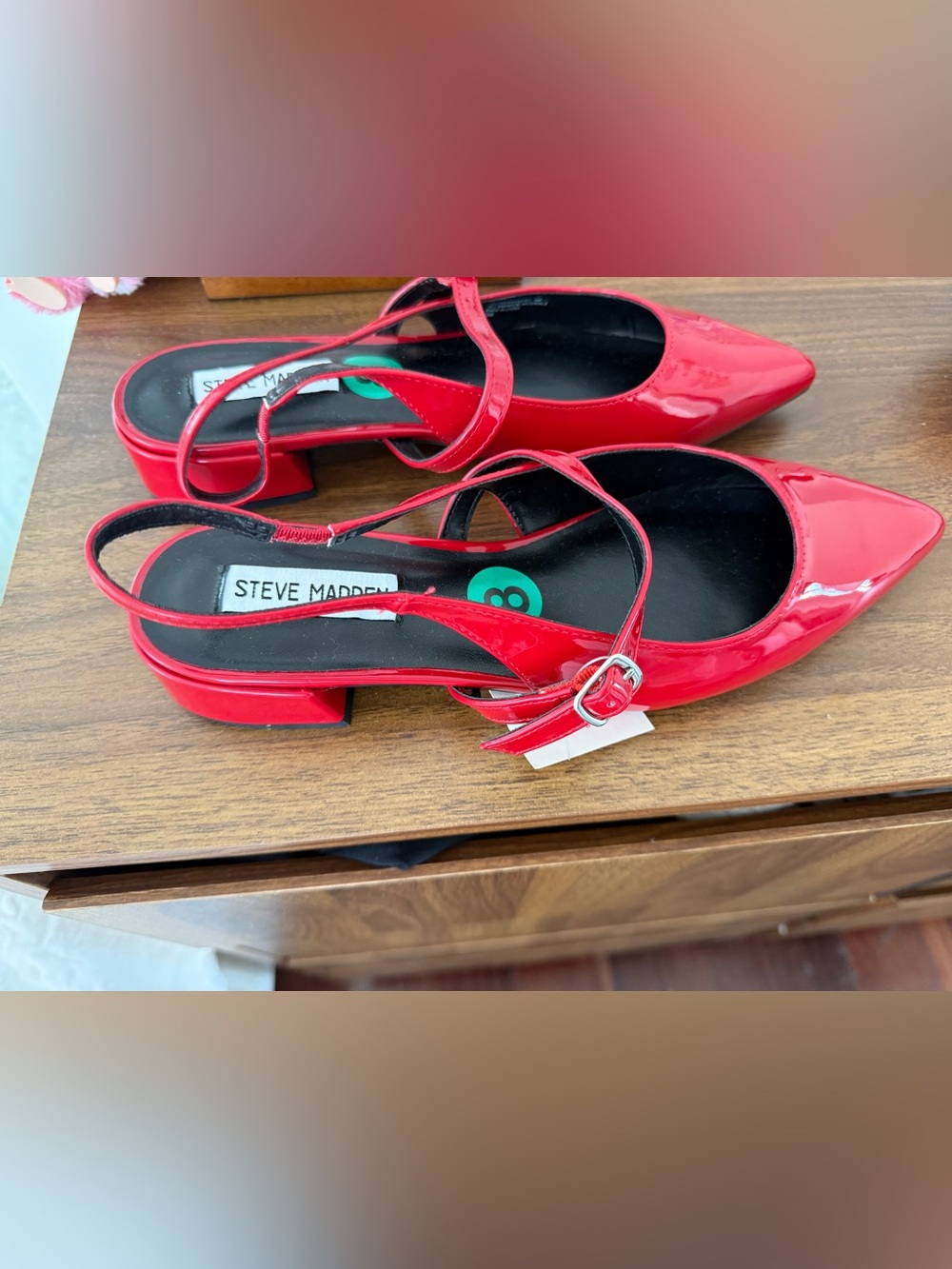 Steve Madden Red Patent Slingback Low Block Heel Sandal